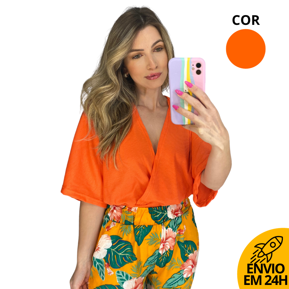 Blusa Cropped Feminino Transpassado Mangas Amplas Plus Size