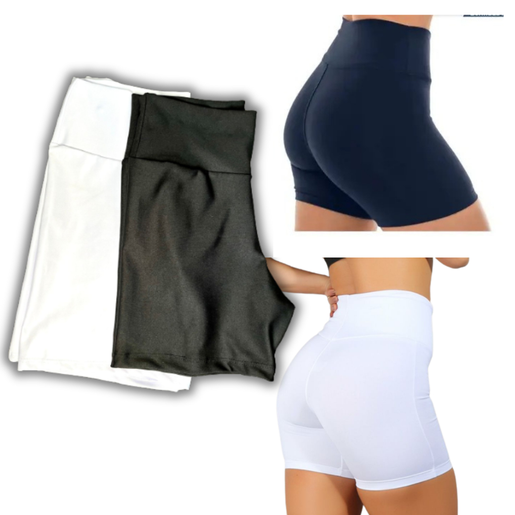 Short Legging Meia Coxa Lisa Suplex Cintura Alta Fitness Bermuda Cotton grosso Feminina NãoTransparente Bermudinha