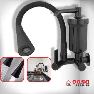 Torneira Cozinha Parede Com Filtro ABS Flexível Preta Gourmet Luxo All Black Metal