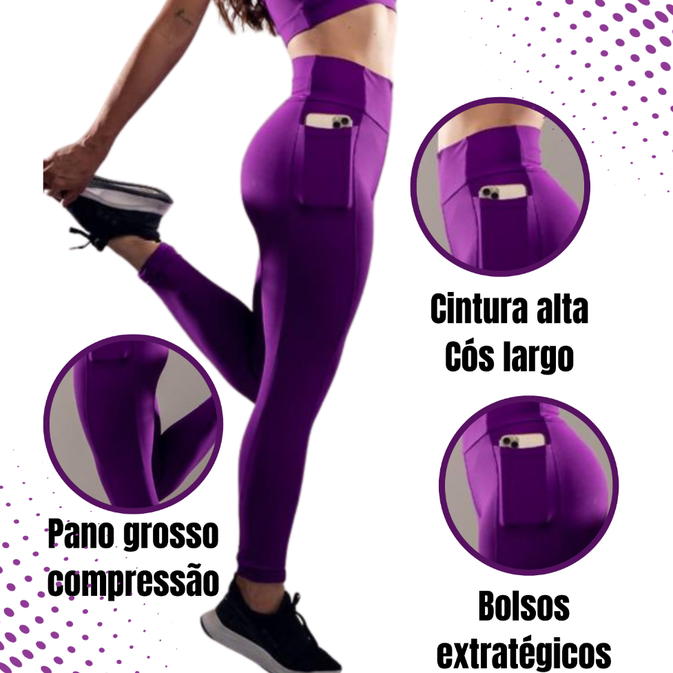 Legging Academia Cós Alto Bolso Lateral Fitness