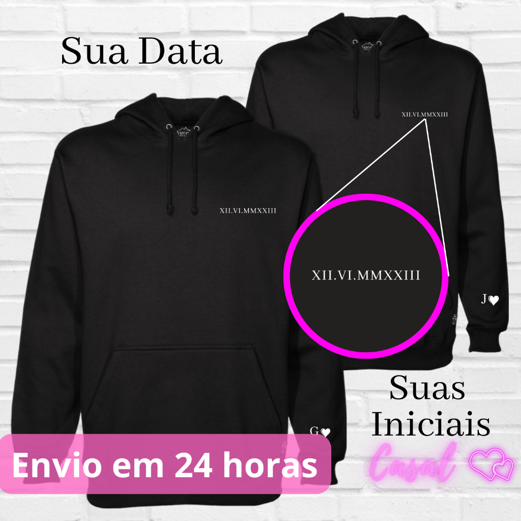 Kit Moletom Casal Data e Letra Personalizada Namorados