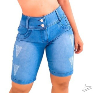 Short Feminino Meia Coxa Jeans com Lycra Jeans Short Curto Jeans Feminino Promoção