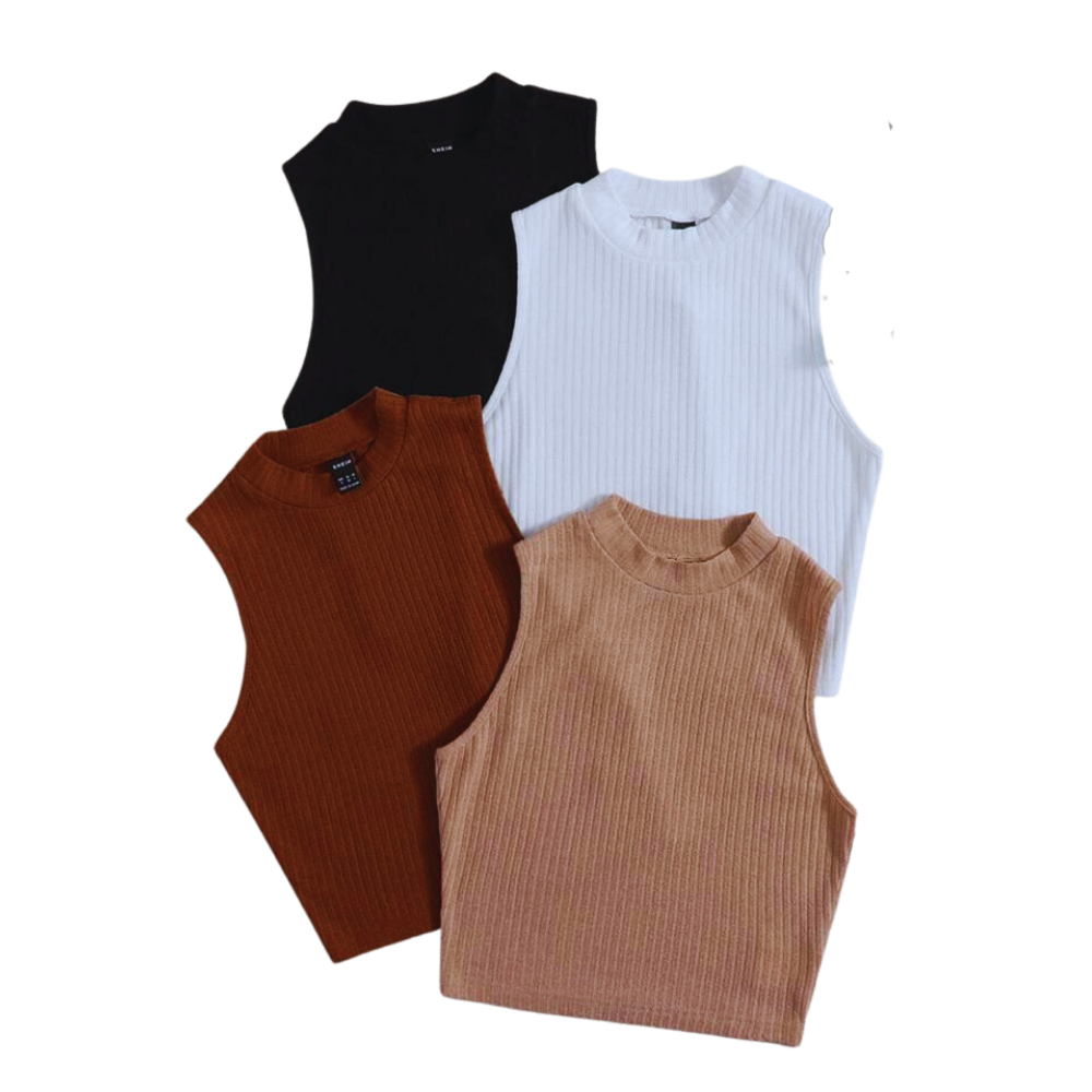 Kit 4 Croppeds Canelados Gola Alta Chic Elegante