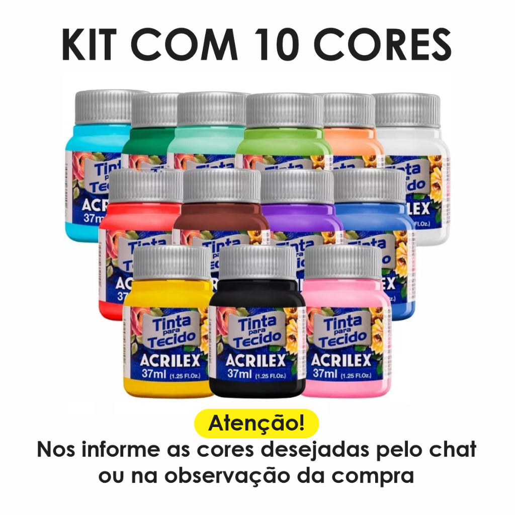 kit tinta De Tecido - tinta Para Tecido 37ml Acrilex com 10/12 / 18 ...
