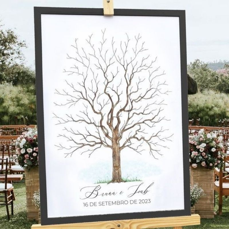 Quadro Placa Recepção De casamento Árvore Digitais