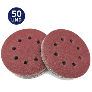 Kit 50 Disco de Lixa 125mm 8 Furos para Lixadeira Roto Orbital Fertak