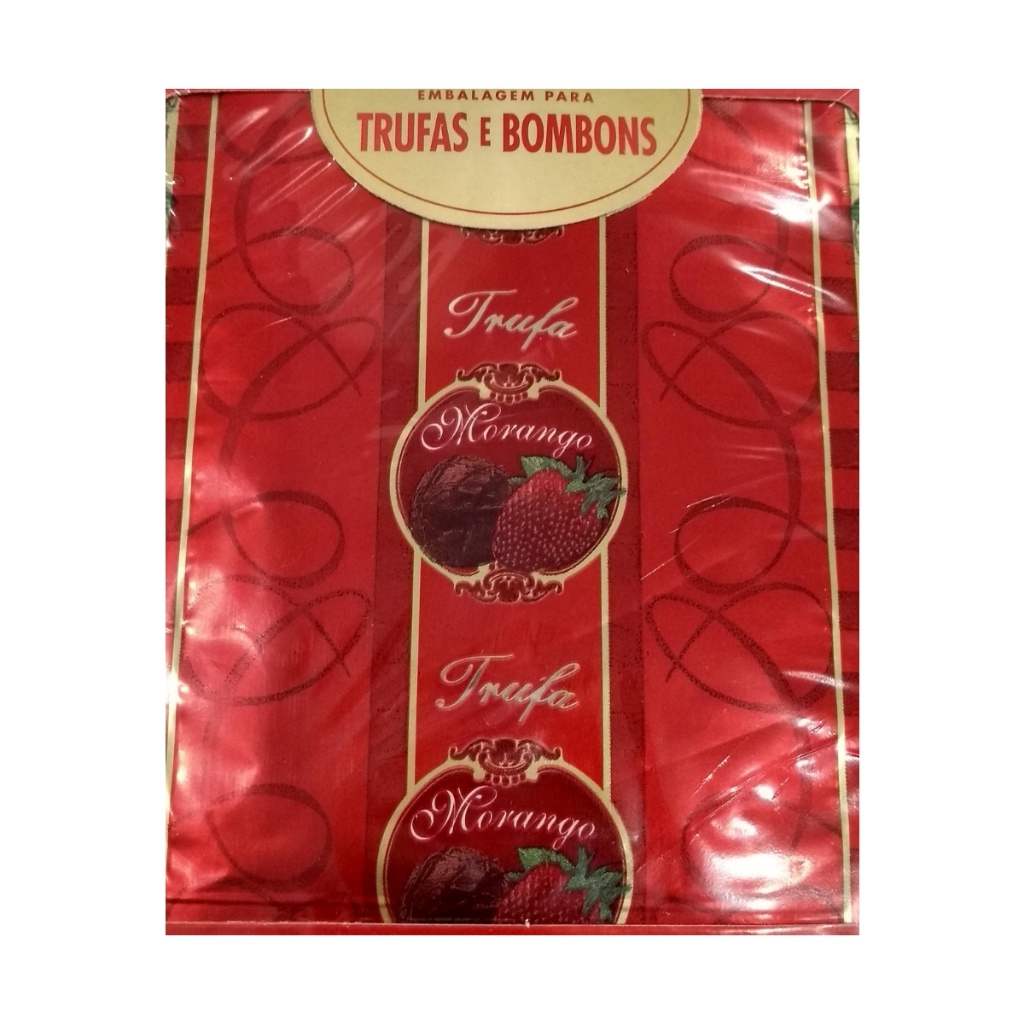 100 Embalagens Para Trufas/bombons Gostosura Morango 14,5x15,5cm