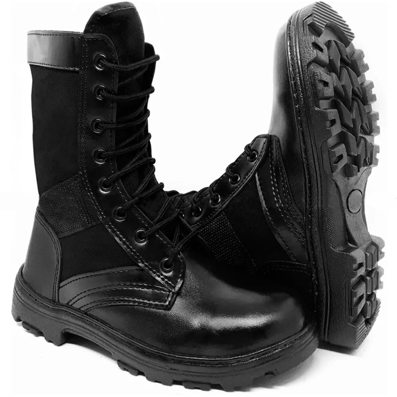 Coturno Bota Militar Masculino Tático De Couro Legitimo Reforçado Costurado Super Leve Macio Com Zíper Ajustável