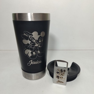 Copo térmico 500ml e abridor com personalização laser Minnie e Mickey