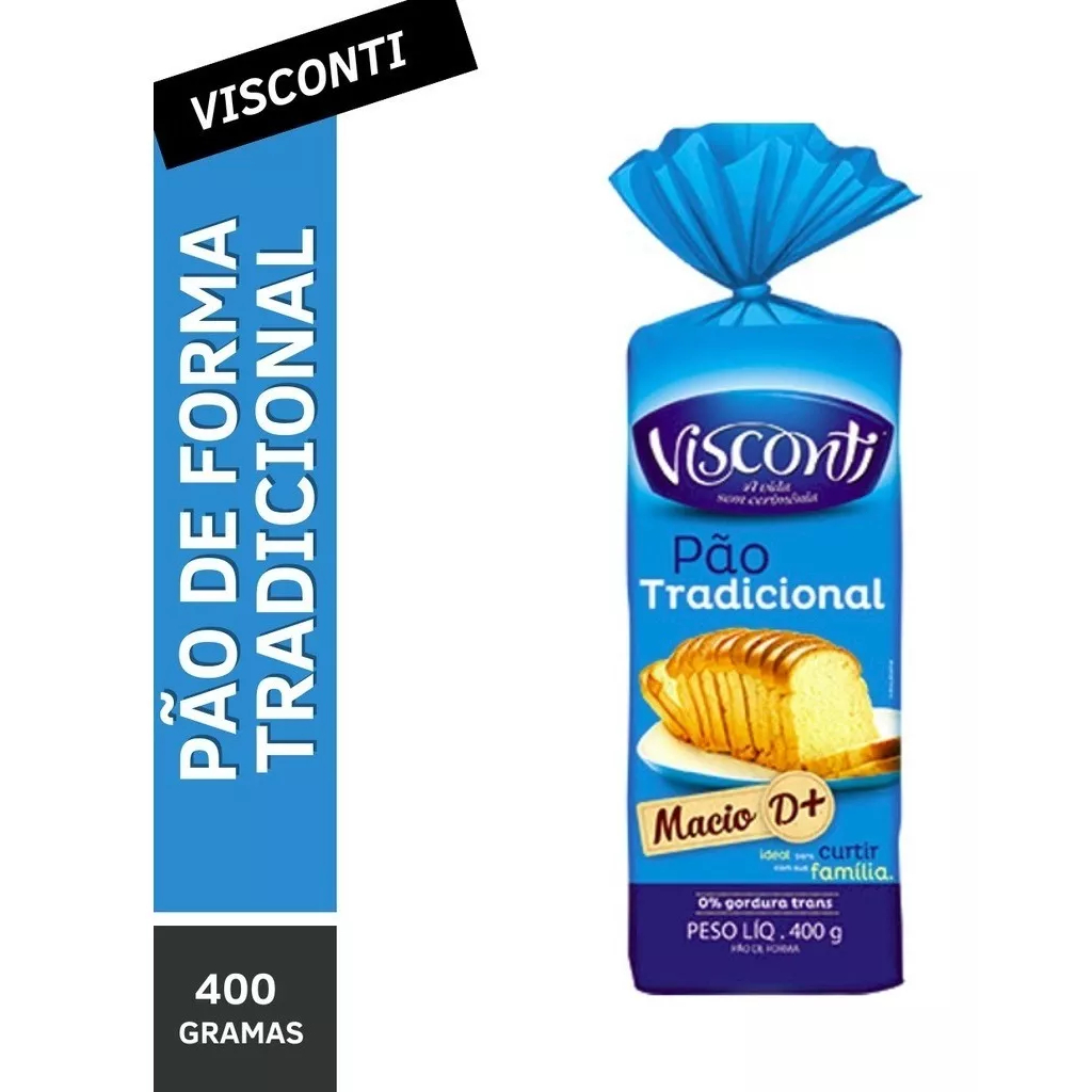 Kit 10 Pães de Forma Tradicional Visconti 400g Com 16 Fatias cada uma com 25g