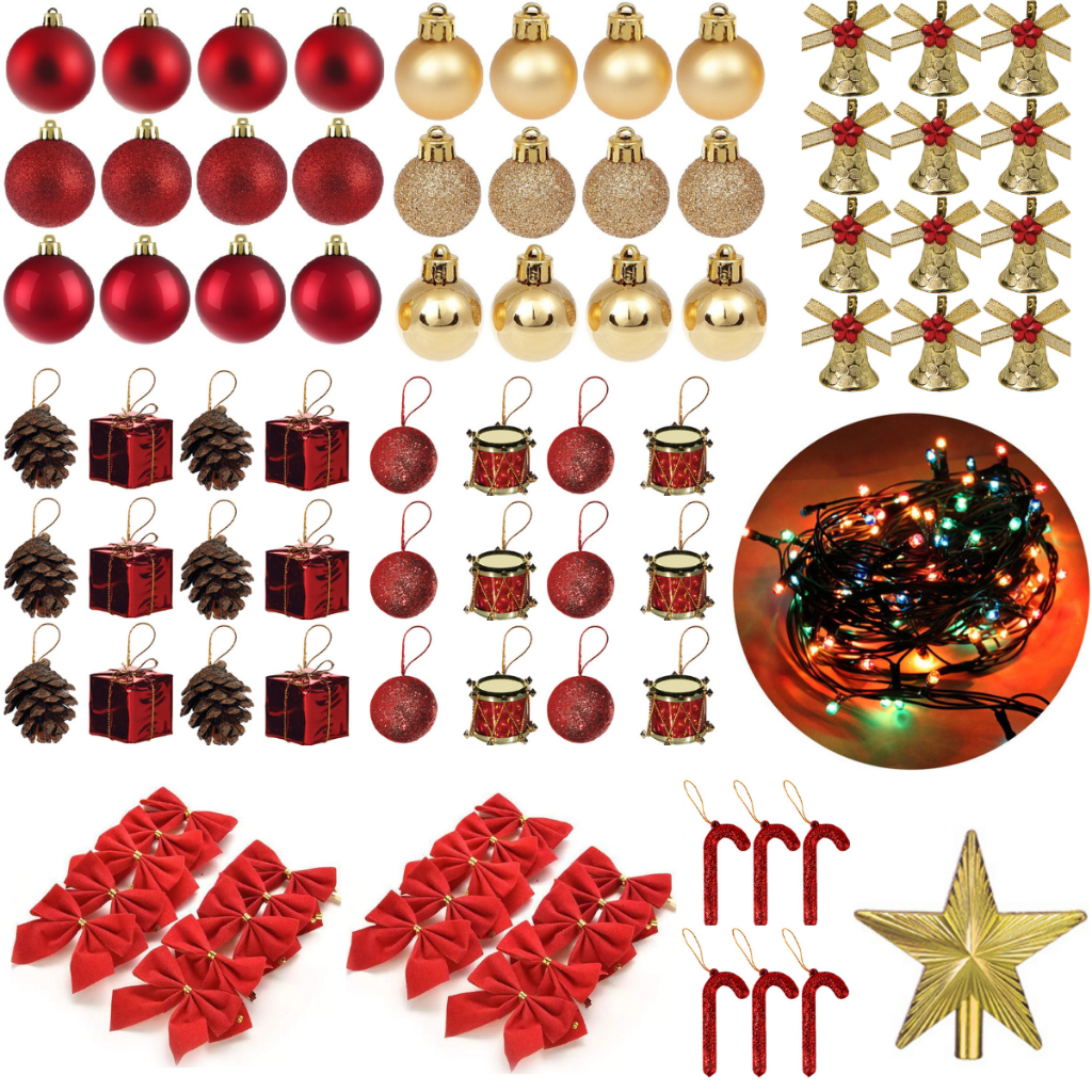 KIT 88 ENFEITES P/ ARVORE DE NATAL BOLINHA PISCA PISCA NATALINO