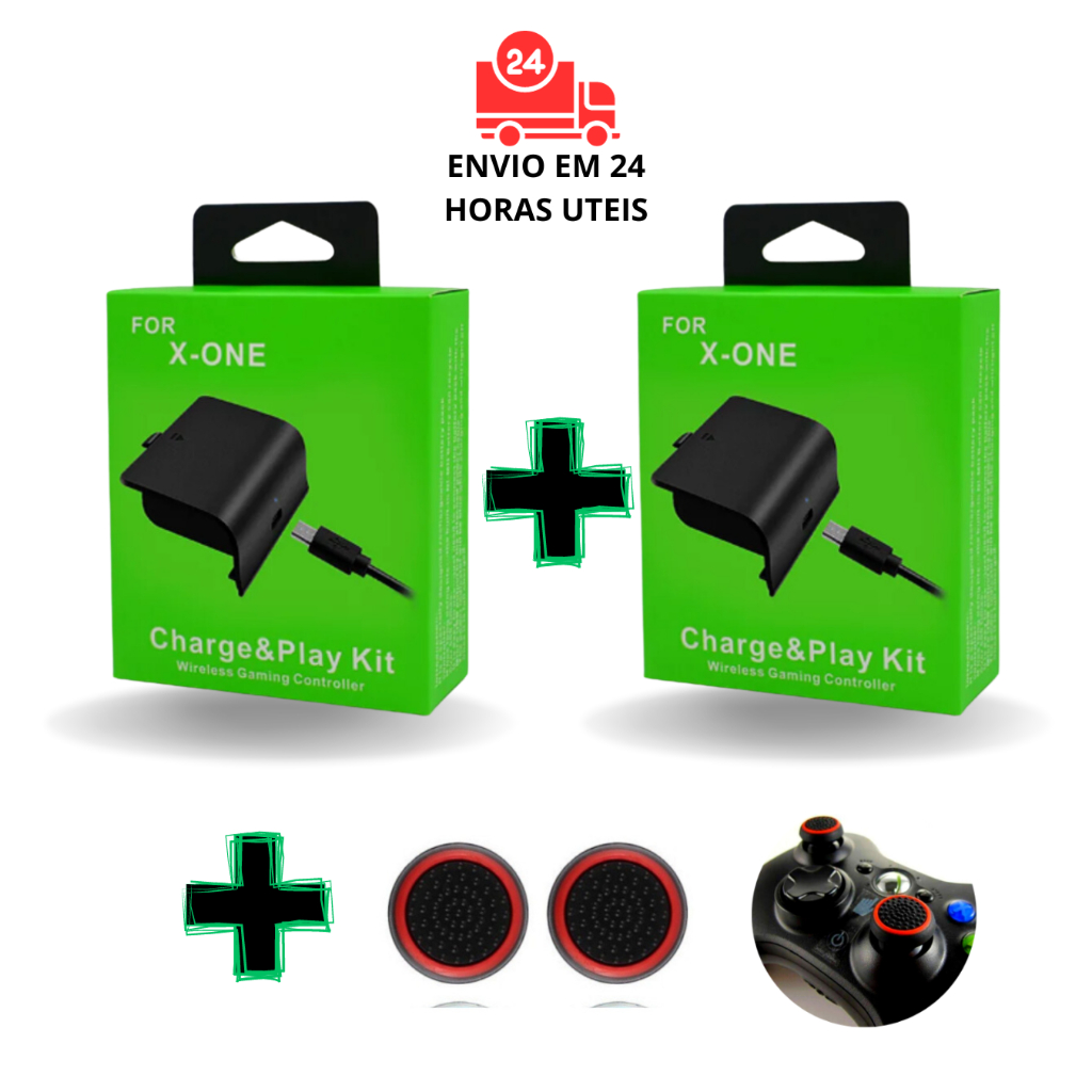 Kit 2 Bateria Carregador para Controle Xbox One S Fat Recarregável + Cabo Usb Nova Grip