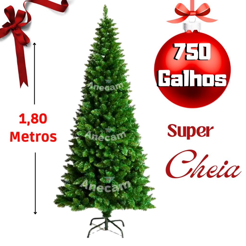 Arvore de natal 1,80 M 750 Galhos Árvore de Natal completa PVC Verde