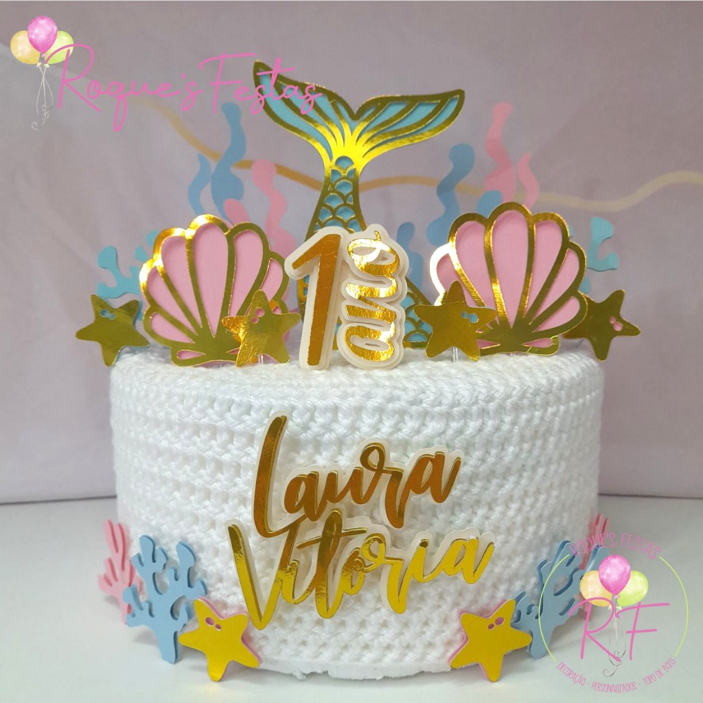 Fundo do mar - Sereia modelo 1 - Topo de Bolo Personalizado 3D