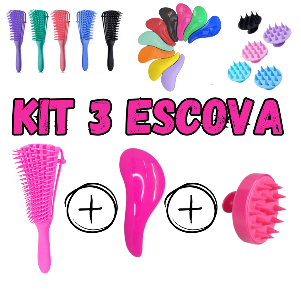 Kit Escova Magica Escova Polvo E Escova Massageadora De Silicone Couro Cabeludo - Escova Mágica Para Cabelo com Cabo Para Desembaraçar Para Banho/Penteados/Instrumento de Salão/ - Pente De Cabelo Escova Polvo Multifuncional Cachos Cacheado- Kit 3 Escovas