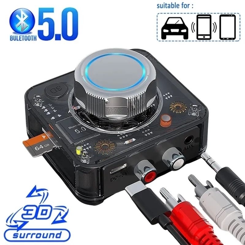 Receptor de Áudio Receiver Bluetooth 5.0 3D Stereo músicas adaptador sem fio TF cartão RCA 3.5mm auxiliar Jak para carro com kit para speak