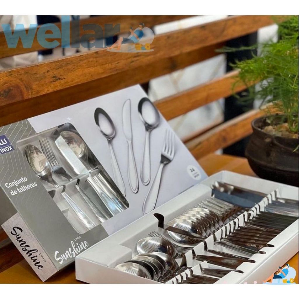 Talher Inox 24 Peças Sunshine Conjunto Jogo Premium Faca Garfo Colher ...