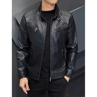Jaqueta De Couro Masculina Slim Fit Casual Luxo
