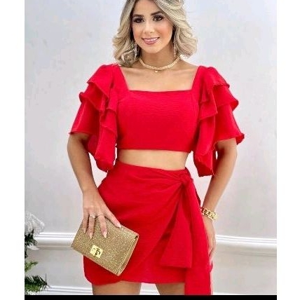 Conjunto Cropped Saia Crepe Duna e alfaiataria Natal Ano novo