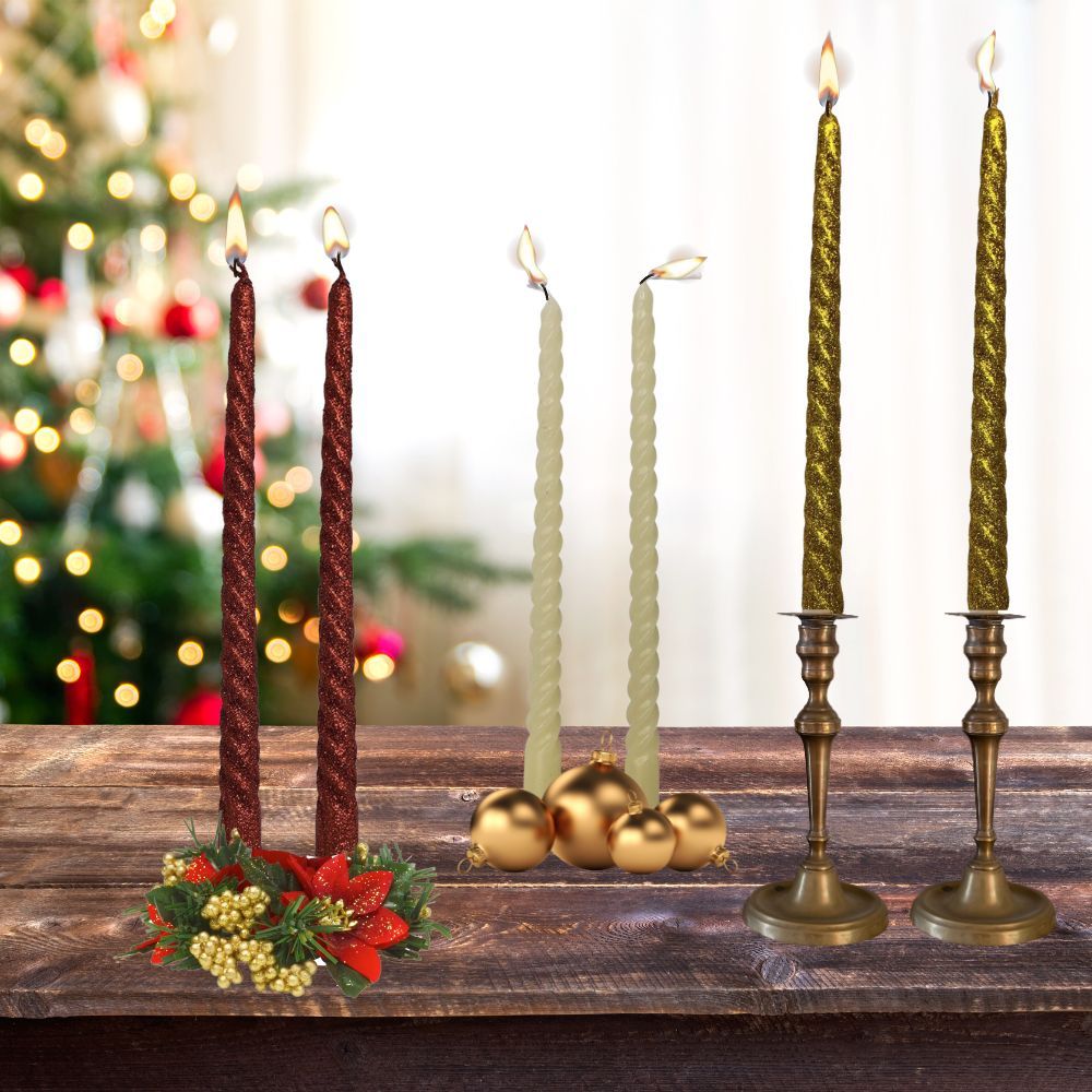 Velas Castiçal Espiral Torcidas 2 Unidades Decoração Natal Ano Novo Casamento Vela Natalina 25 cm - Faz a Boa!