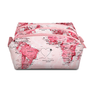 Estojo Escolar Triplo Mapa Mundi Rosa