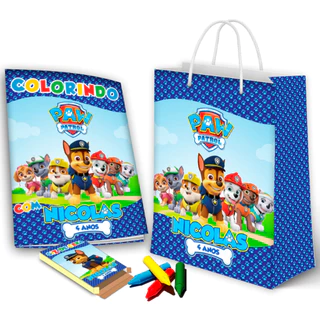 10, 20, 30 ou 40 sacolinha + revistinha de colorir + giz de cera patrulha canina kit festa de aniversário (envio rápido)