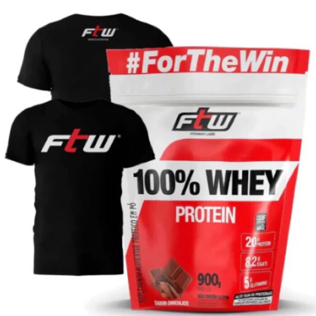 100% Whey Protein Puro Refil 900g – Qualidade custo benefício – Camiseta FTW – tamanho (L) Mimos Sachês – mansão maromba – TOGURO – FTW