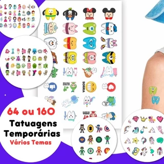 32/64/160 unidades Tatuagem Temporária Infantil Odontopediatria Dentista Disney Princesa / Pokemon / mario / Sonic / unicornio / mostrinhos / spider man / Herois/ Menino / Menina / Barbie / carros