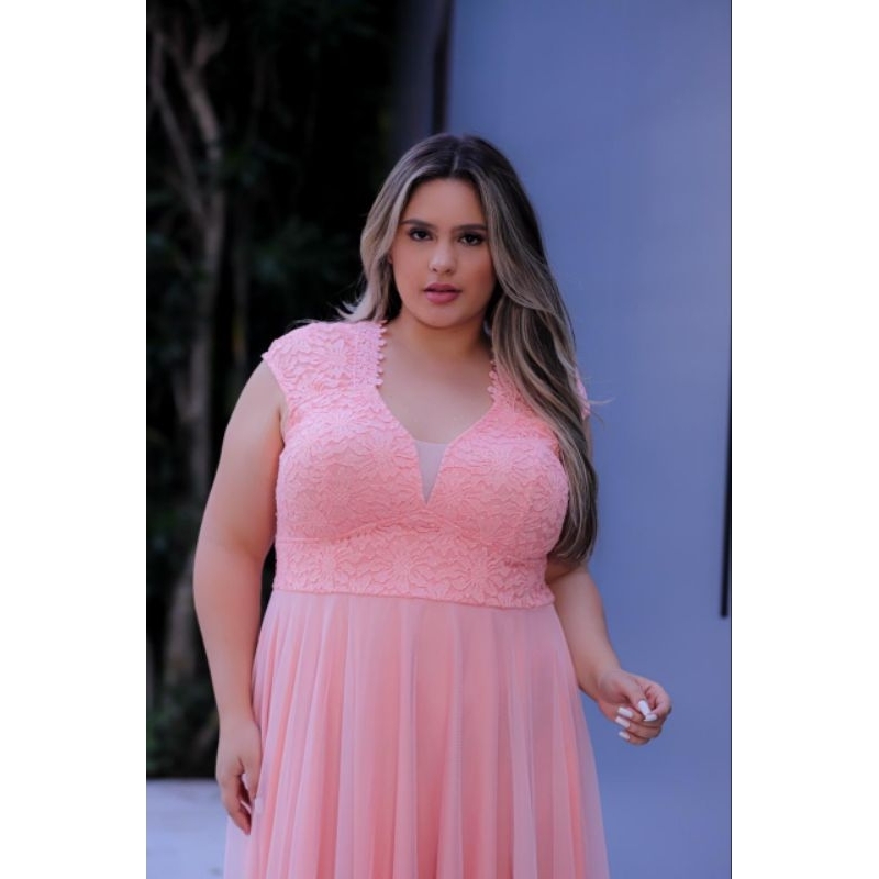 2020 Rosa Chiffon Sexy Plus Size Prom Vestidos Longos V Neck