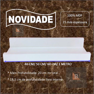 Prateleira Canaleta Calha Suspensa 20 cm de Profundidade, Porta Temperos, Esmaltes, Quadros, Livros, Fotos, Decorativos e etc