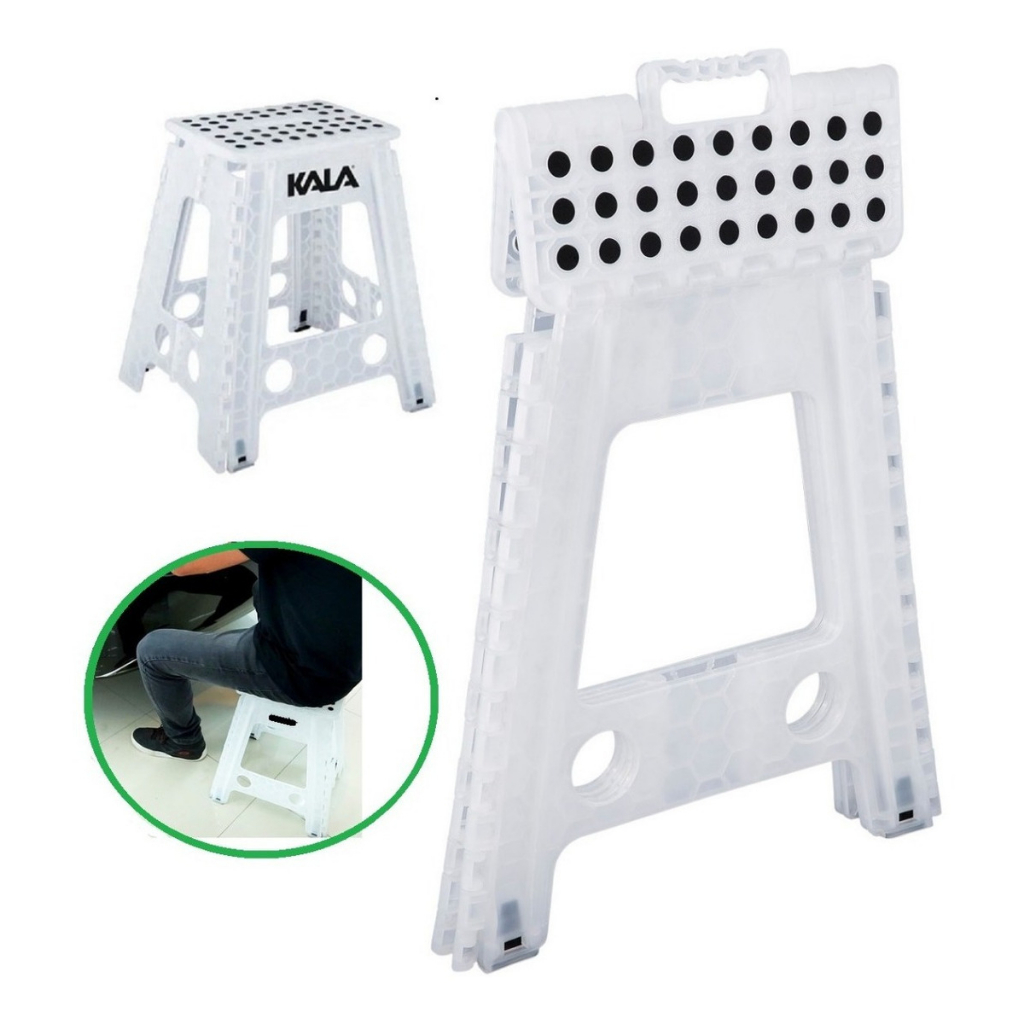 Banquinho Banqueta Plástica Dobrável 45cm 150kg Para Limpeza e Uso Geral Reforçada