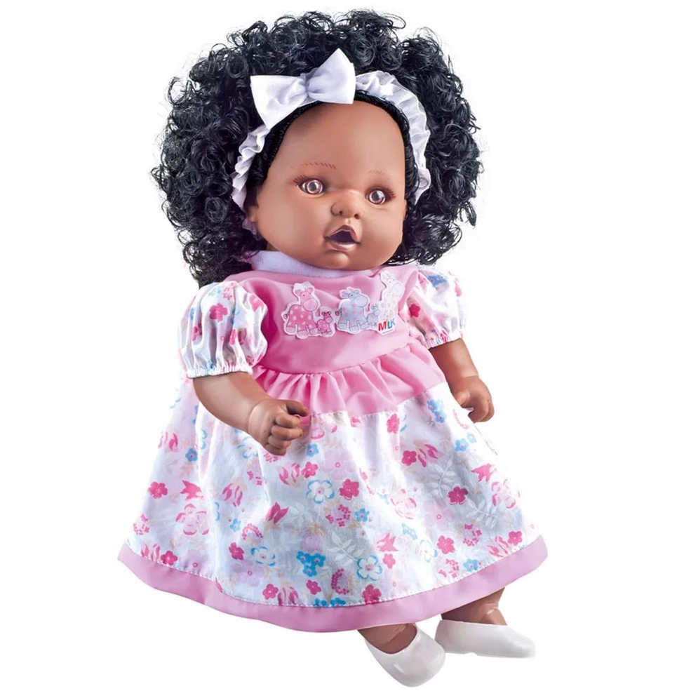 Boneca Negra Angelina Fala 62 Frases + Mamadeira Mágica Brinquedo Menina - Envio Imediato -