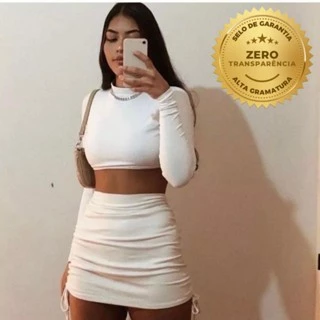 Conjuto Saia e Cropped Saia Franzida Cordinha Conjunto Paty