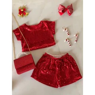 conjunto infantil natal cropped de paete + short paête infantil conjunto natal menina