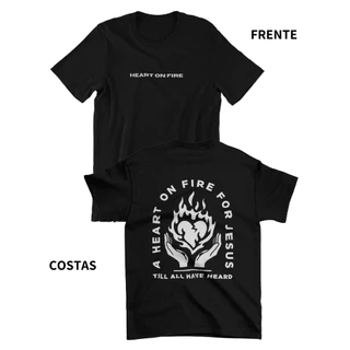 Camiseta Coração em chamas Heart on fire Unissex Yeshua Jesus Cristã Conferência Igreja 100% Algodão Varias Cores Alta Qualidade Plus Size