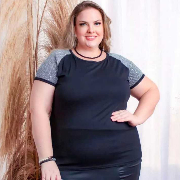 Blusa feminina plus size camisas t-chirt de luxo detalhe na manga