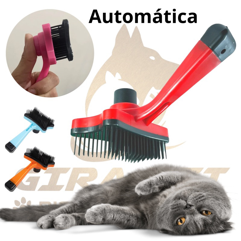 Escova removedora de pelos para gatos cachorro pet automática com botão rasqueadeira