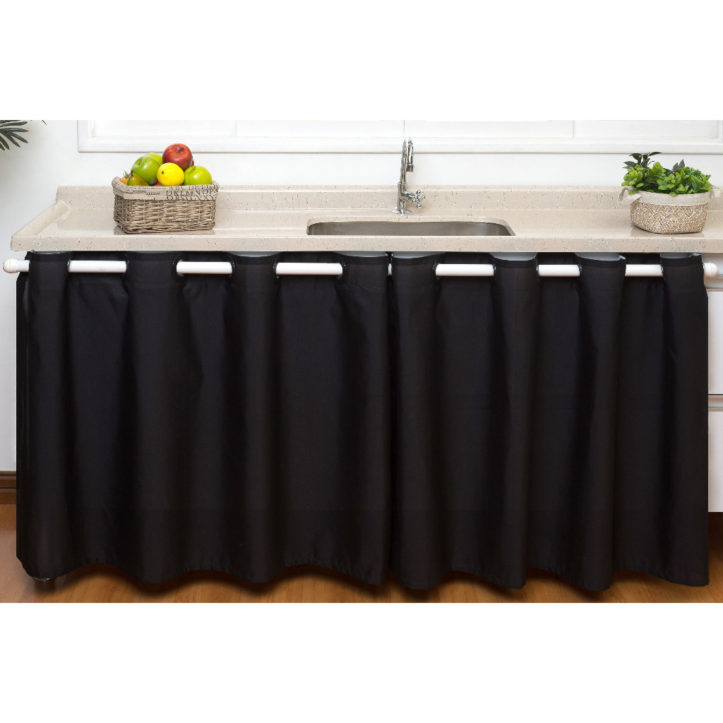 Cortina Decoração De Cozinha Pia 80cm Altura x 2,00 Largura Feita Com Ilhós
