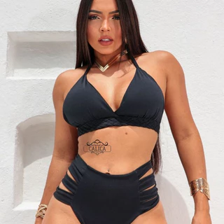 Biquíni Cintura Alta Com Bojo Hot Pants Moda Praia Luxo Semi Fio 4 Faixas