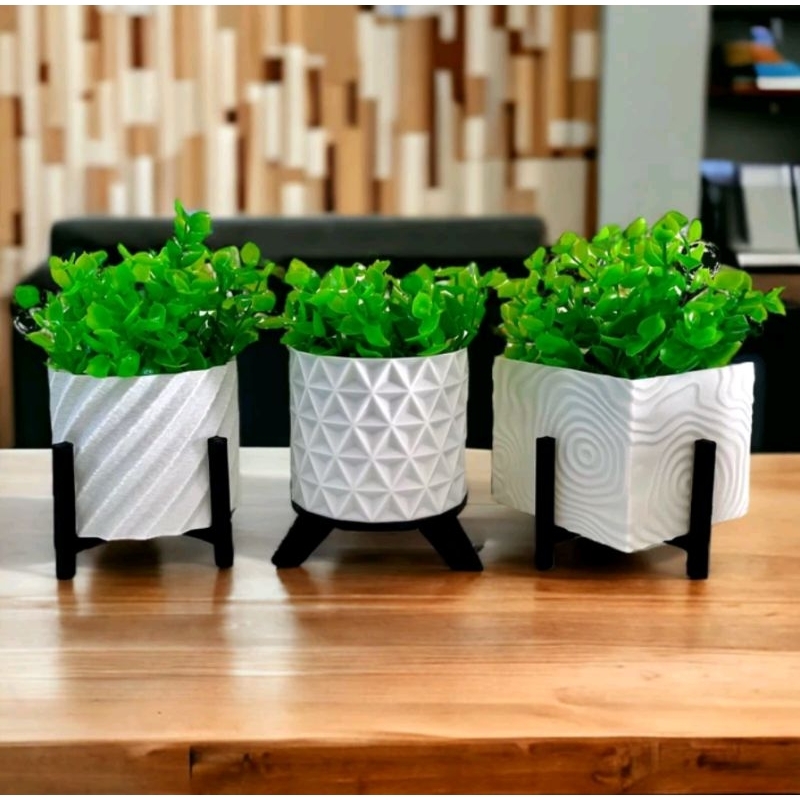 “Kit 3 Vasos cachepo com plantas artificiais-Decoração Moderna”