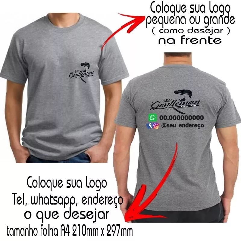 Camiseta cinza mescla personalizada com a sua logo Frente e Costas ...