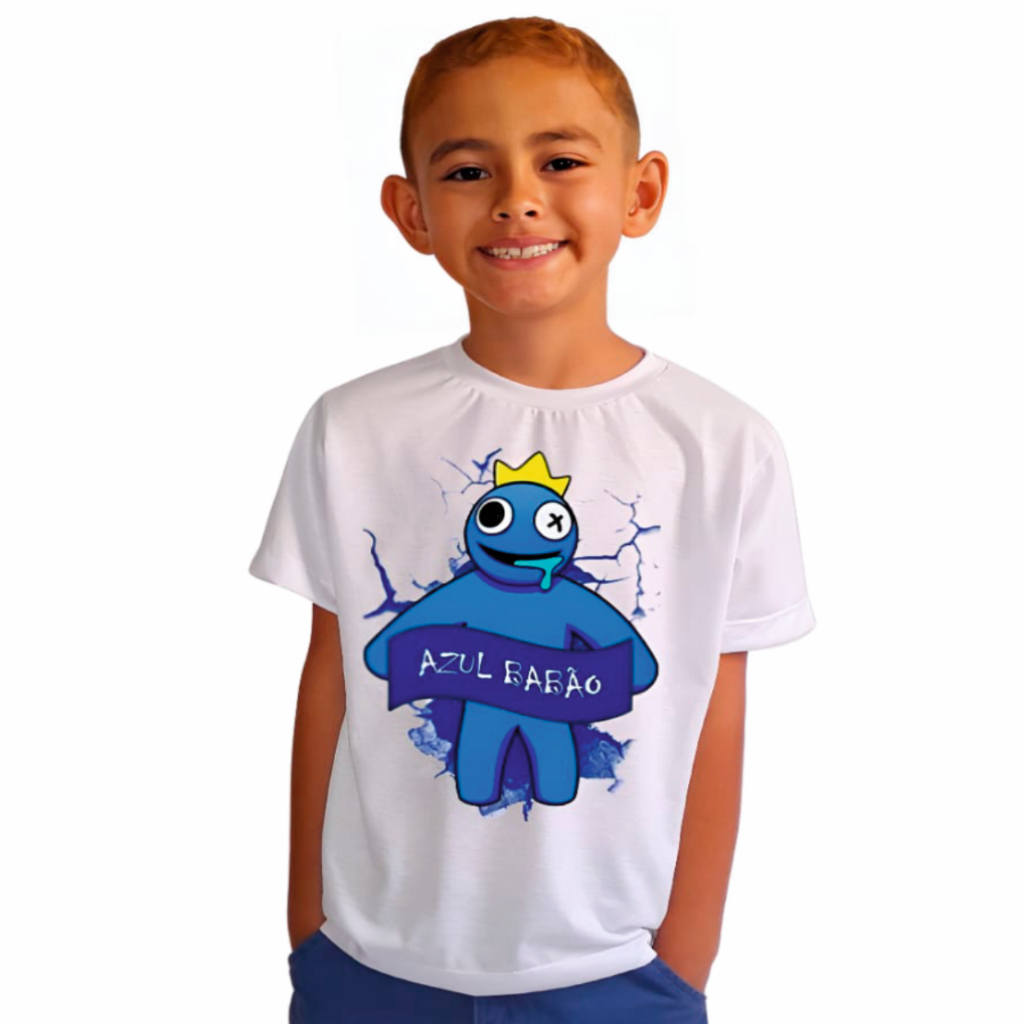 Camiseta Infantil Azul Babão Blues Rainbow Friends Roblox