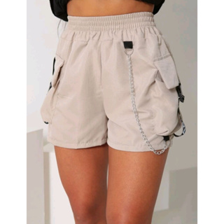 Shorts de Tactel Cargo Feminino Com Corrente Lateral Estilo Gringa Coreano  Tiktok