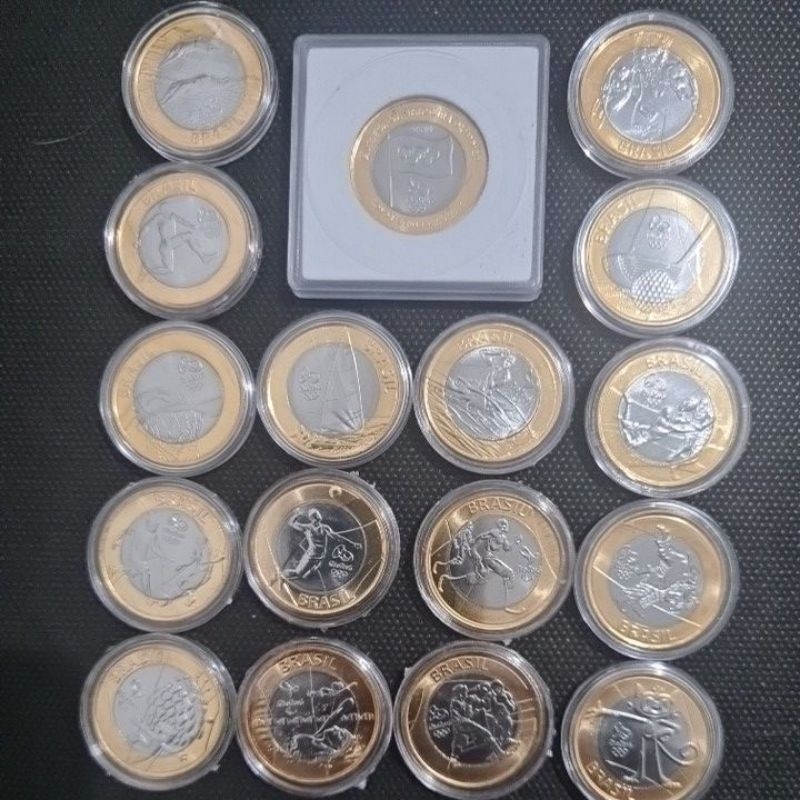 COLEÇÃO COM 17 MOEDAS DAS OLIMPÍADAS FLOR DE CUNHO ( COMPLETA)