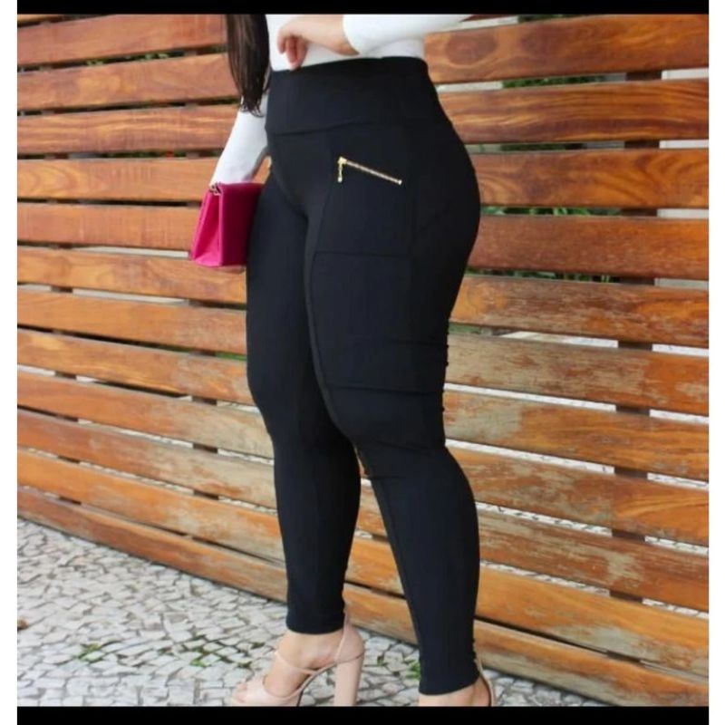 Legging cintura alta com zíper, Calças Mulher