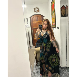Vestido de Pontas Preto Hippie Indiano