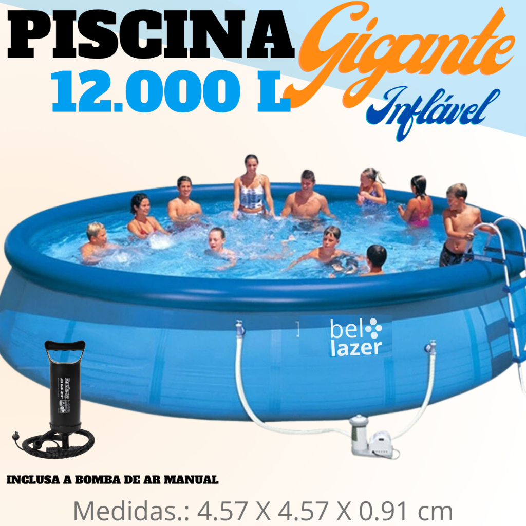 PISCINA INFLÁVEL GIGANTE DE 12.000 LITROS - 457 X 91 CM.