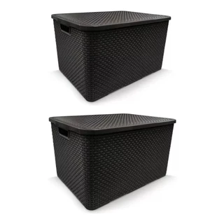 Kit C/ 02 Cestos Organizadores Rattan De 40 Litros Preto