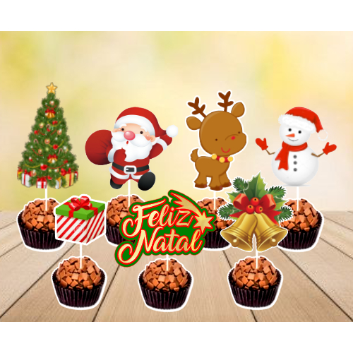 30 Toppers Tags para Docinhos/Cupcakes Tema Natal