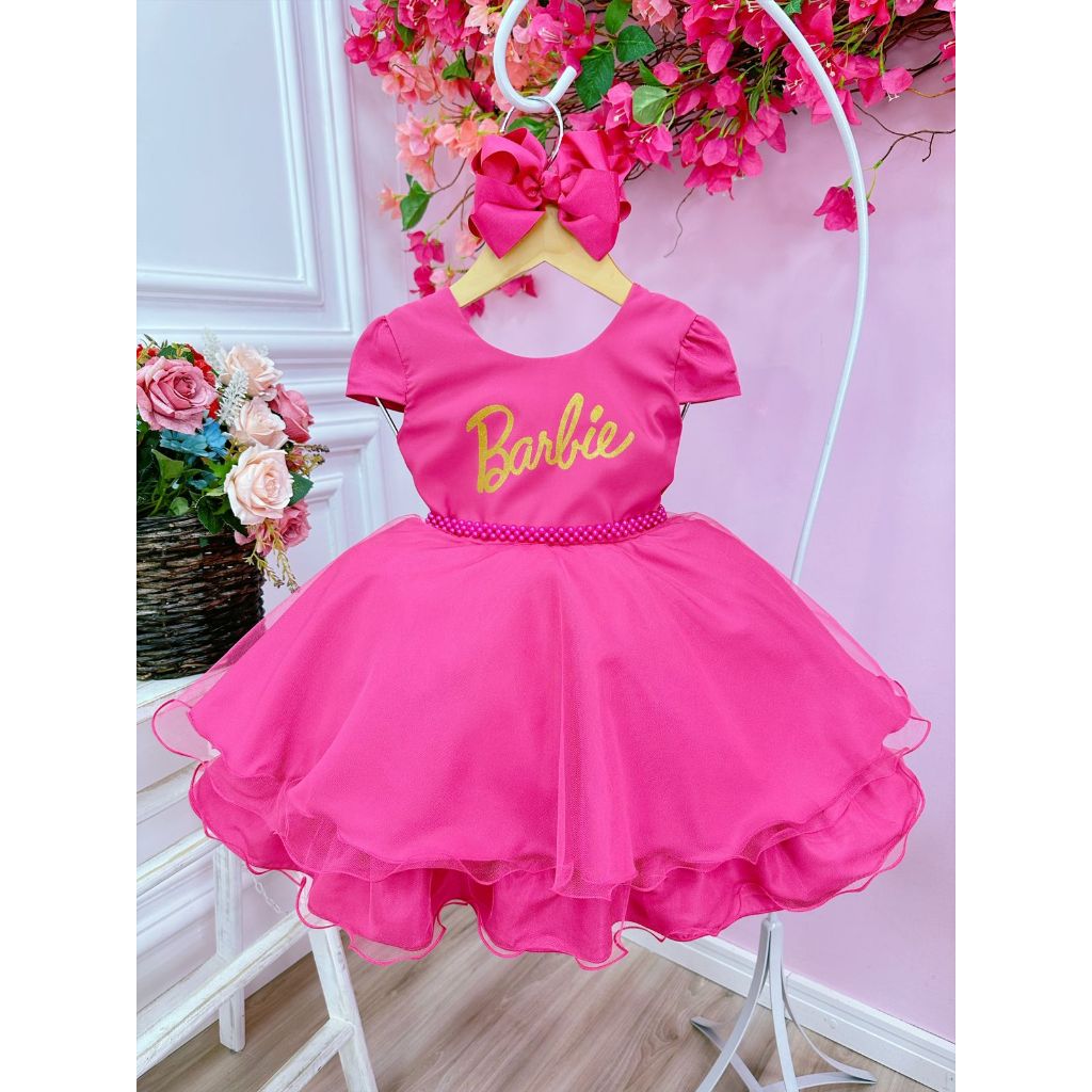 Vestido Barbie Filme Infantil Rosa Bebe Xadrez Regata Luxo